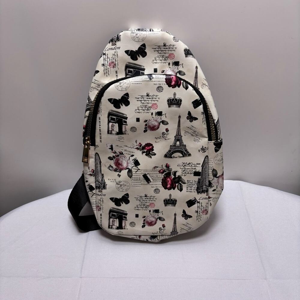 Chic Parisian Print Sling Bag Backpack